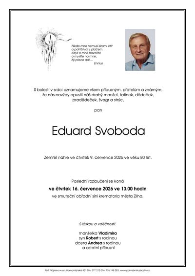 Smuteční oznámení – Eduard Svoboda