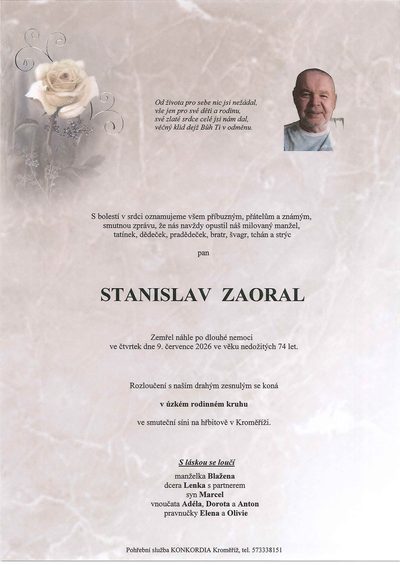 Smuteční oznámení – STANISLAV ZAORAL