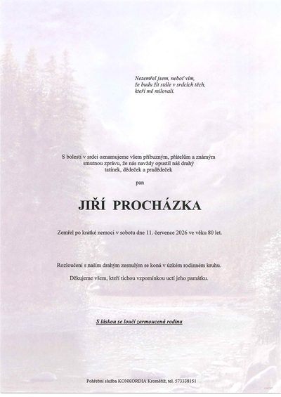 Smuteční oznámení – JIŘÍ PROCHÁZKA