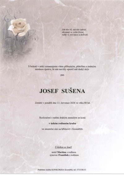 Smuteční oznámení – JOSEF SUŠENA