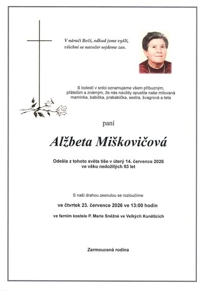 Smuteční oznámení – Albeta Miškovičová