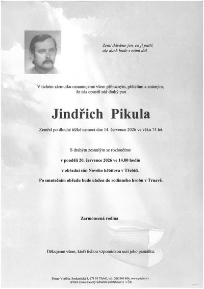 Smuteční oznámení – Jindřich Pikula