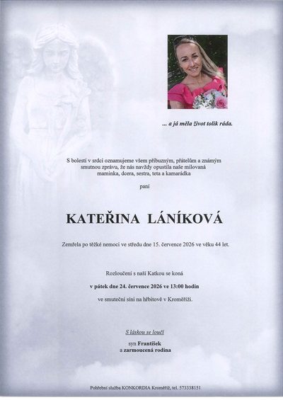Smuteční oznámení – Kateřina Láníková