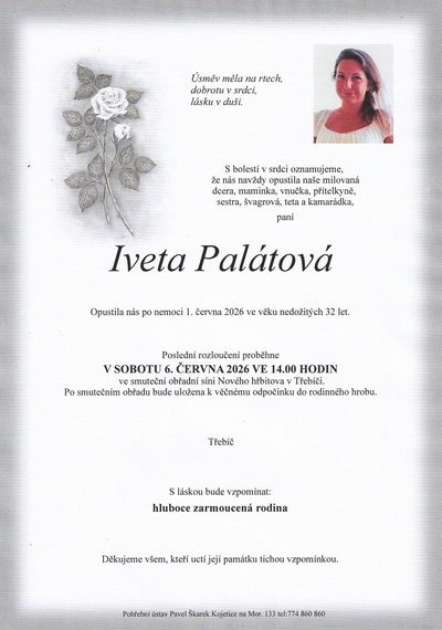 Smuteční oznámení – Iveta Palátová