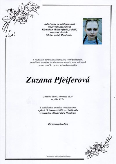 Smuteční oznámení – Zuzana Pfeiferová